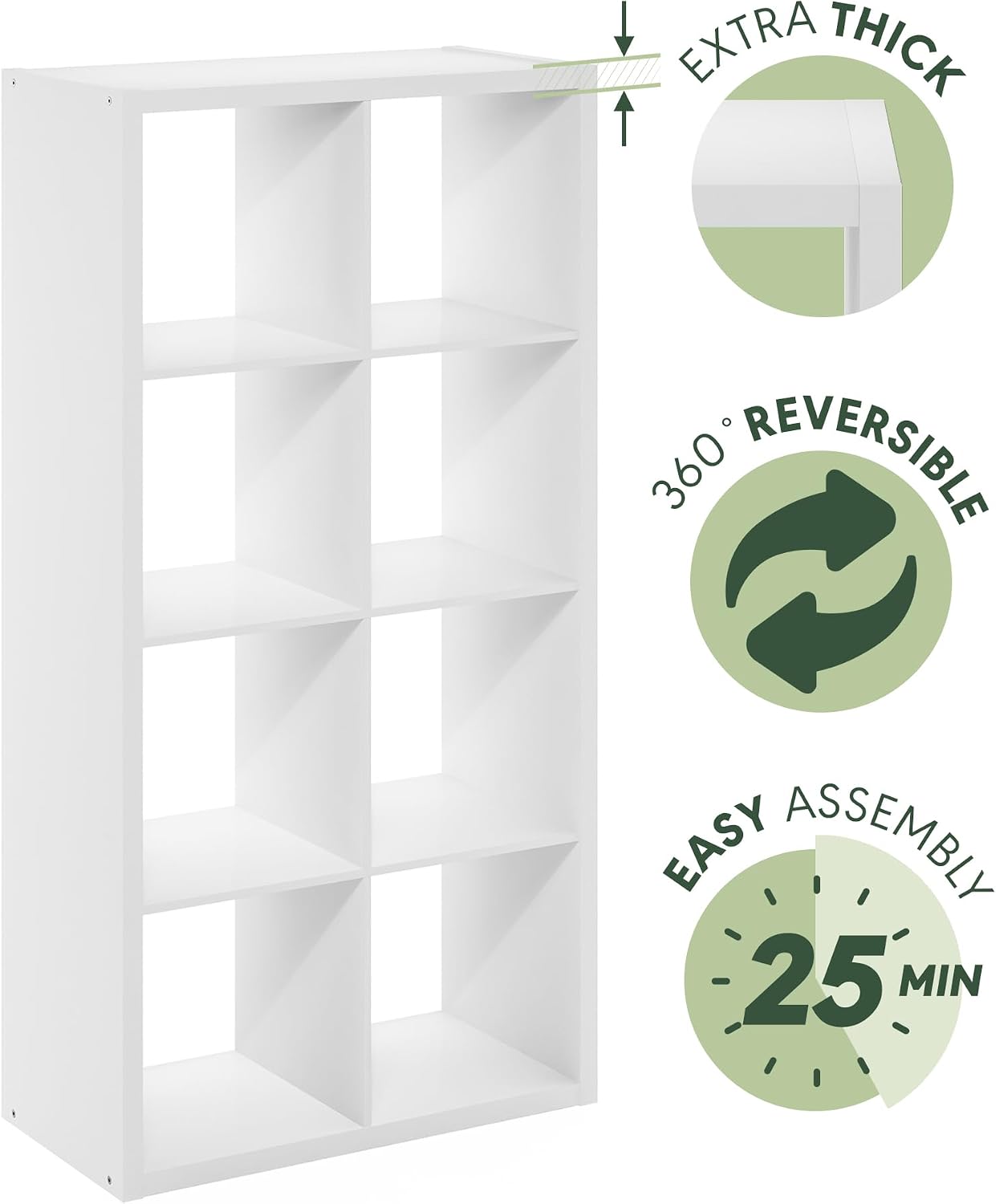 8-Cube Open Bookcase – Reversible Storage & Display Shelf for Living Room, Bedroom & Office