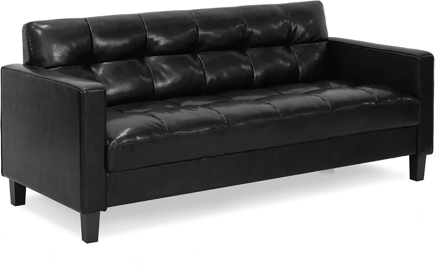 Contemporary Tufted 3-Seater Sofa – Stylish Faux Leather Couch with Cushioned Seating