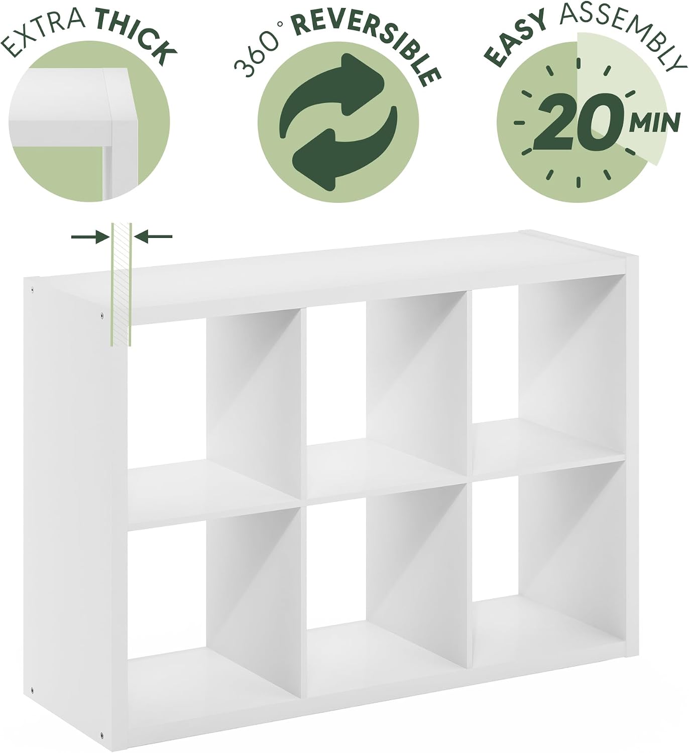 6-Cube Open Bookcase – Reversible Storage & Display Shelf for Living Room, Bedroom & Home Office