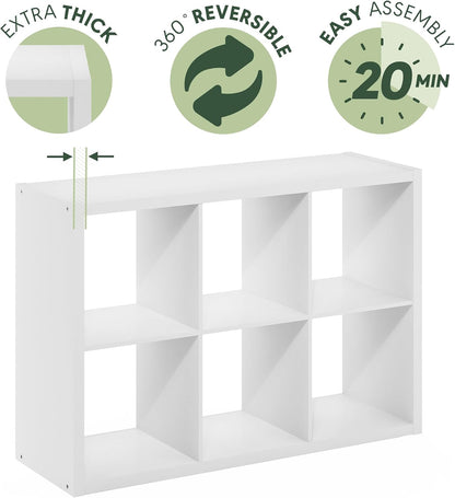 6-Cube Open Bookcase – Reversible Storage & Display Shelf for Living Room, Bedroom & Home Office