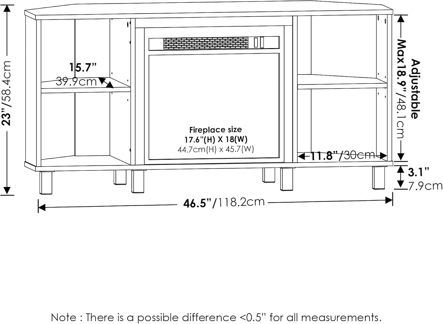 Fireplace TV Stand with Storage – Modern Entertainment Center for TVs up to 55