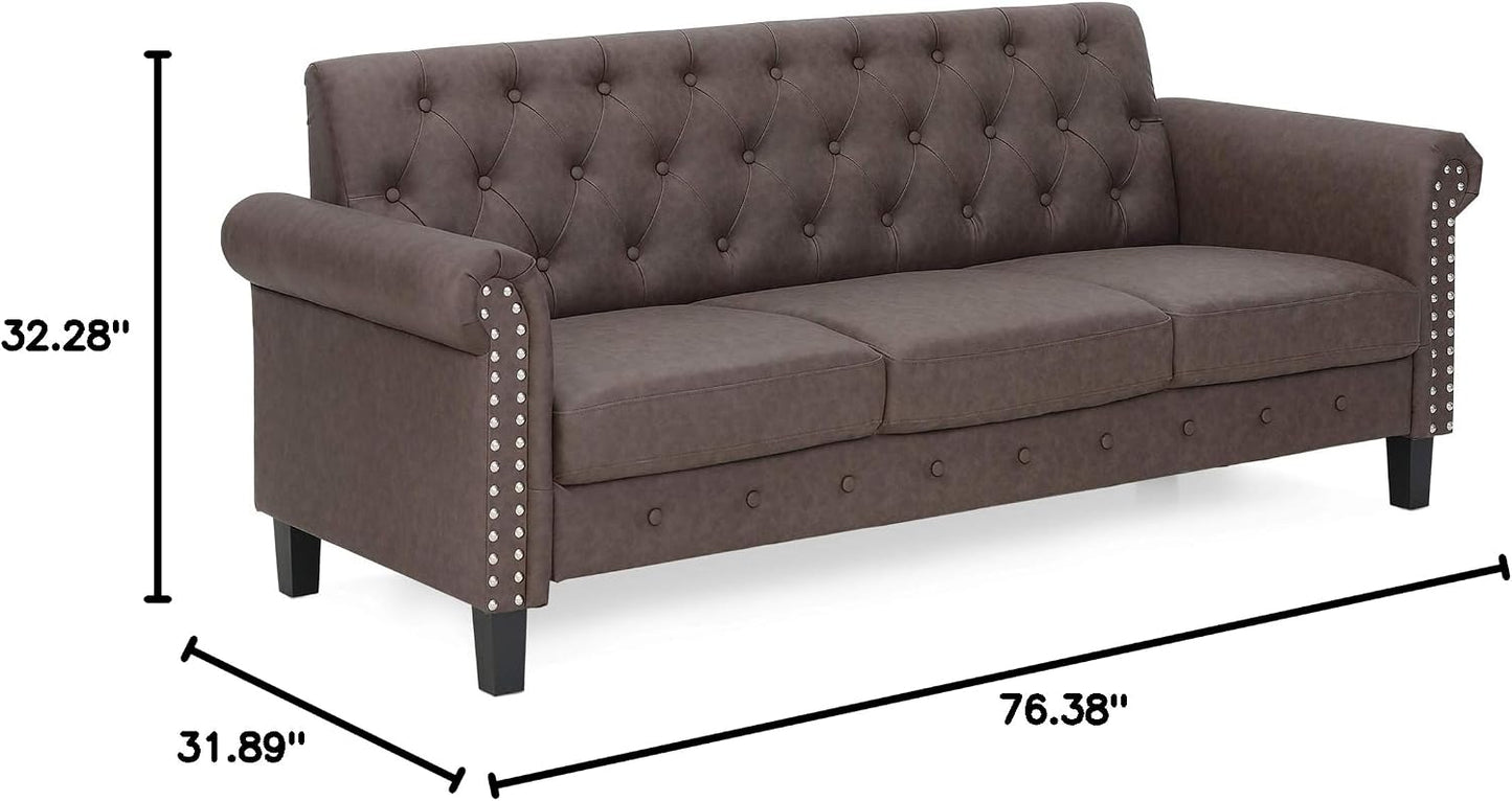 Vintage Tufted 3-Seater Sofa – Elegant Upholstered Couch with Classic Button Details