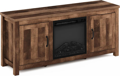 Farmhouse Fireplace TV Stand – Rustic Entertainment Center with Storage Cabinet & Cozy Electric Fireplace