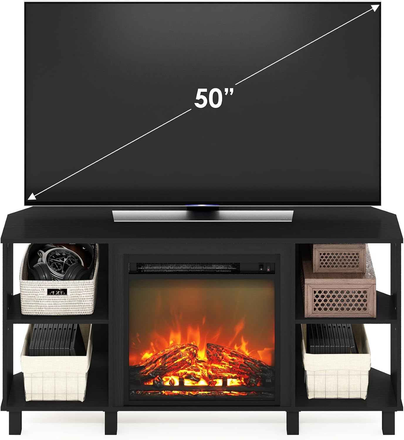 Fireplace TV Stand with Storage – Modern Entertainment Center for TVs up to 55