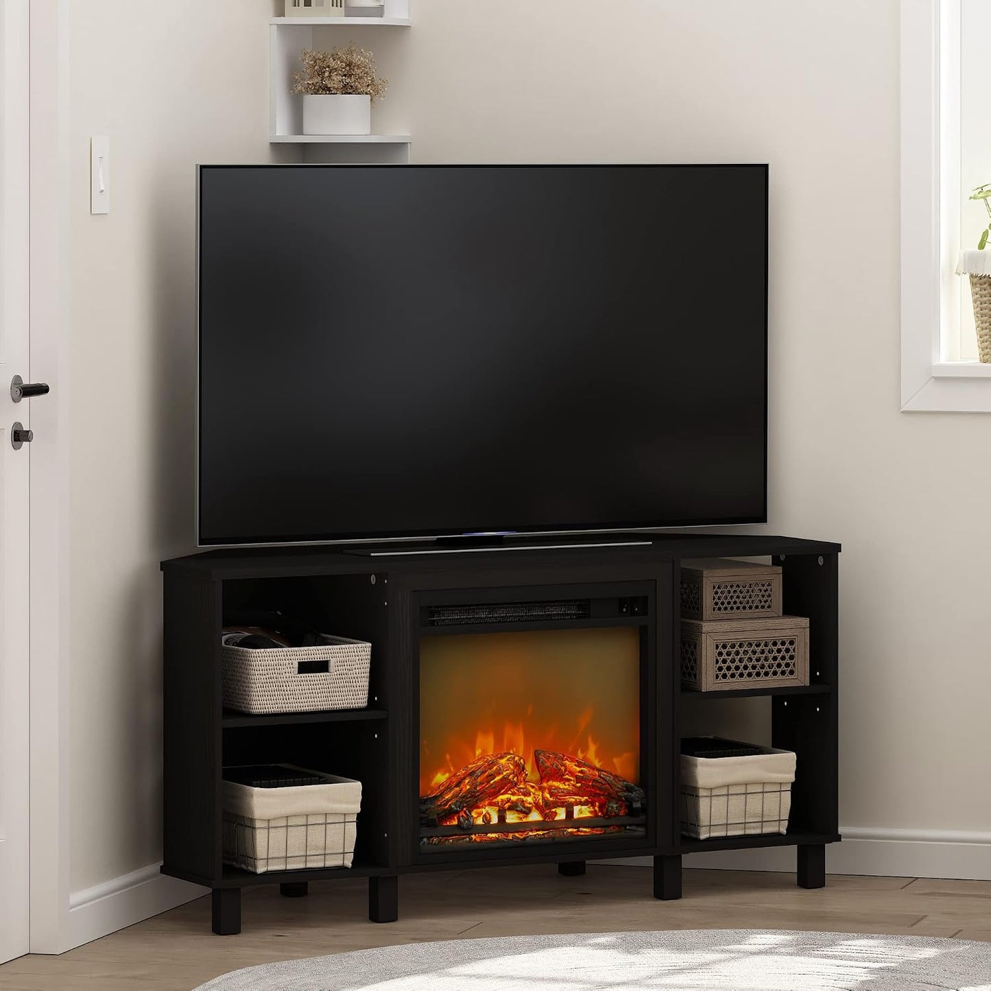 Fireplace TV Stand with Storage – Modern Entertainment Center for TVs up to 55