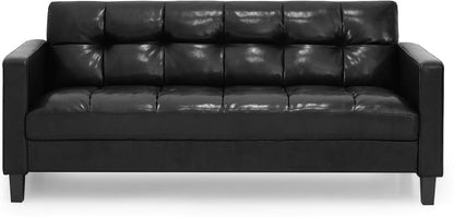 Contemporary Tufted 3-Seater Sofa – Stylish Faux Leather Couch with Cushioned Seating