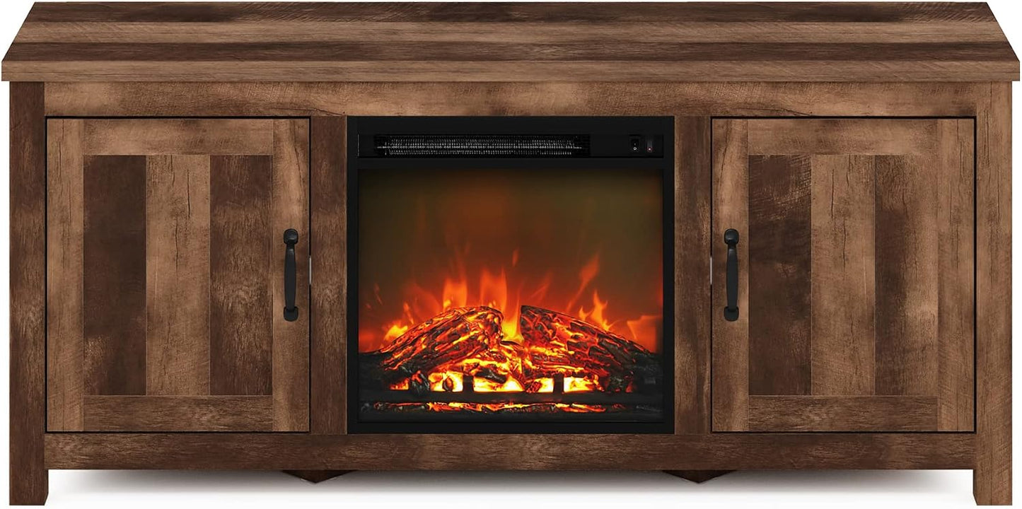 Farmhouse Fireplace TV Stand – Rustic Entertainment Center with Storage Cabinet & Cozy Electric Fireplace