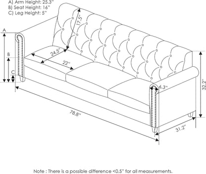 Vintage Tufted 3-Seater Sofa – Elegant Upholstered Couch with Classic Button Details