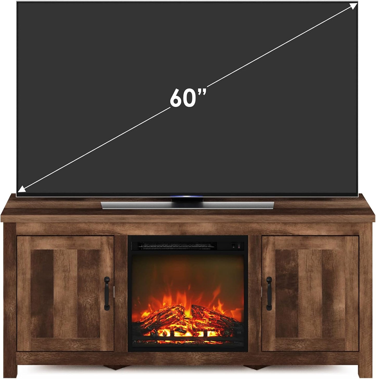 Farmhouse Fireplace TV Stand – Rustic Entertainment Center with Storage Cabinet & Cozy Electric Fireplace