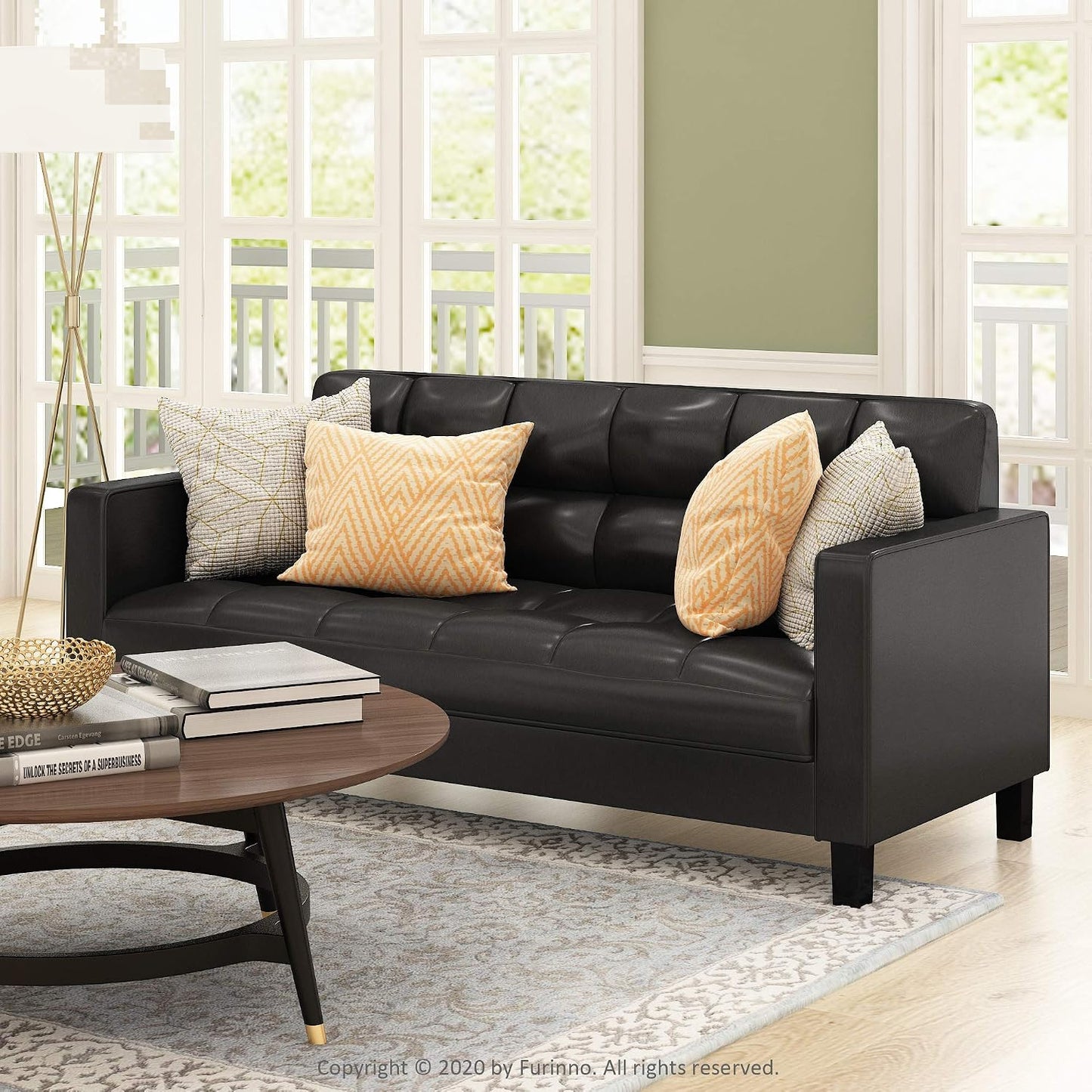 Contemporary Tufted 3-Seater Sofa – Stylish Faux Leather Couch with Cushioned Seating