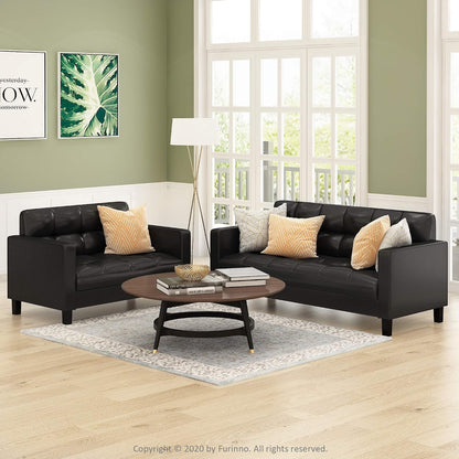 Contemporary Tufted 3-Seater Sofa – Stylish Faux Leather Couch with Cushioned Seating
