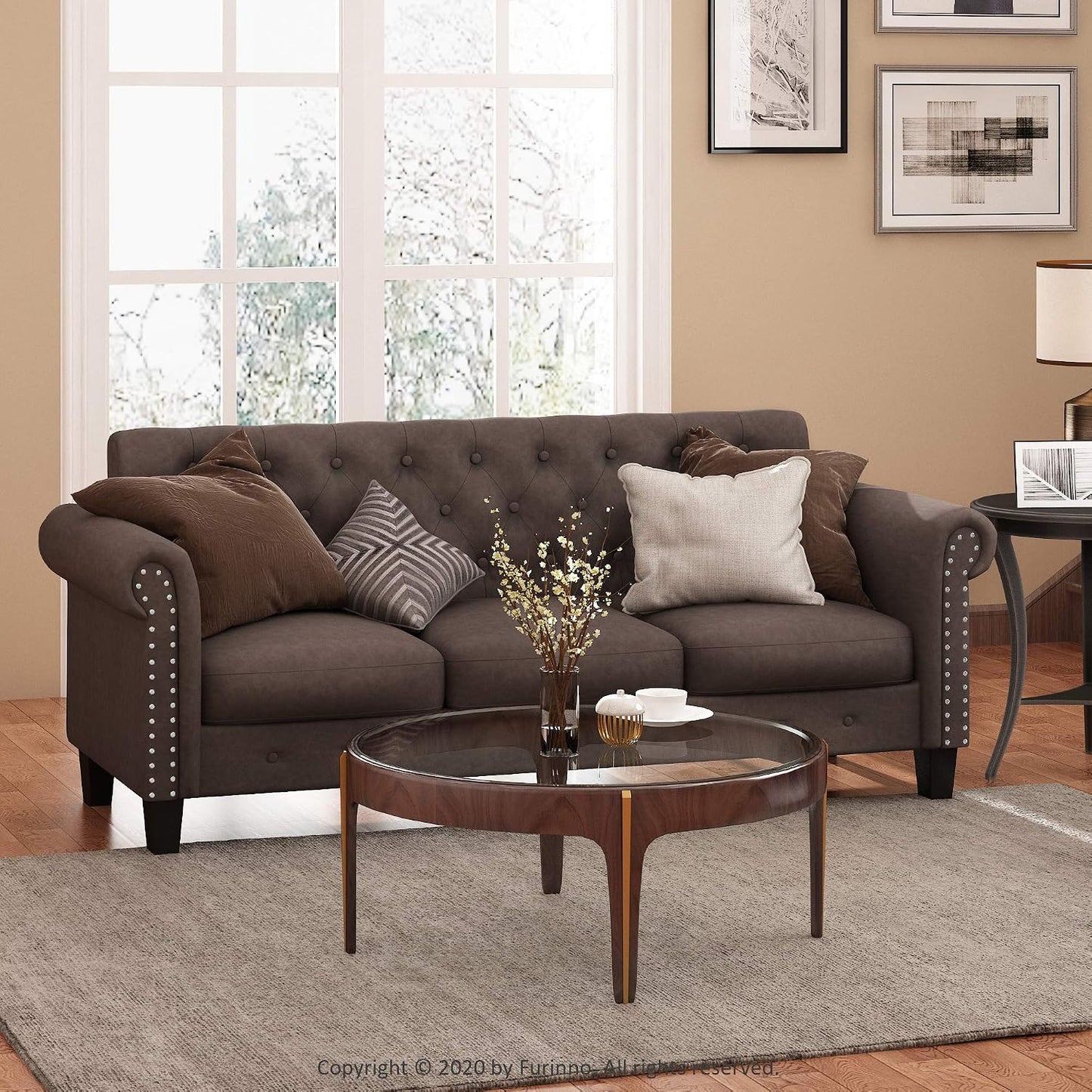 Vintage Tufted 3-Seater Sofa – Elegant Upholstered Couch with Classic Button Details