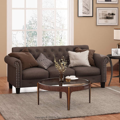 Vintage Tufted 3-Seater Sofa – Elegant Upholstered Couch with Classic Button Details