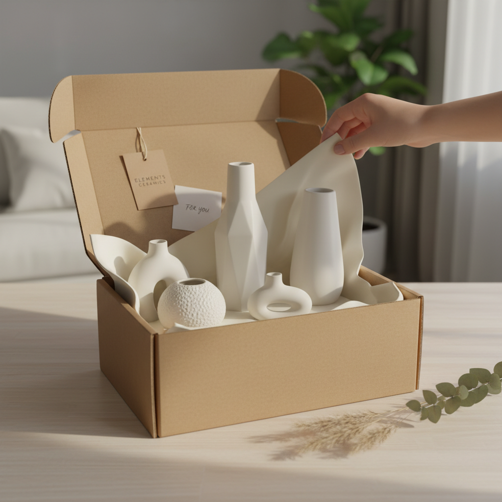 Ceramic vase set in gift-ready kraft paper packaging