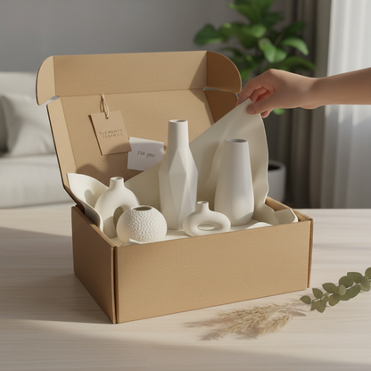 Ceramic vase set in gift-ready kraft paper packaging